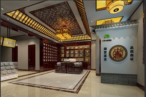 修水古朴典雅的中式茶叶店大堂设计效果图