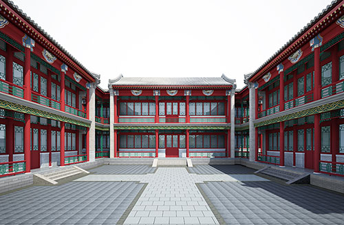 修水北京四合院设计古建筑鸟瞰图展示